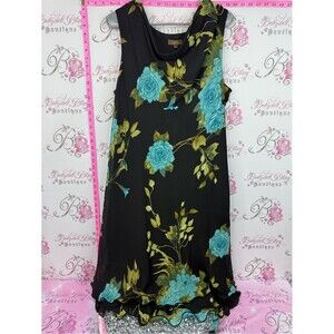Jessica Black Midi Dress with Teal Floral Print